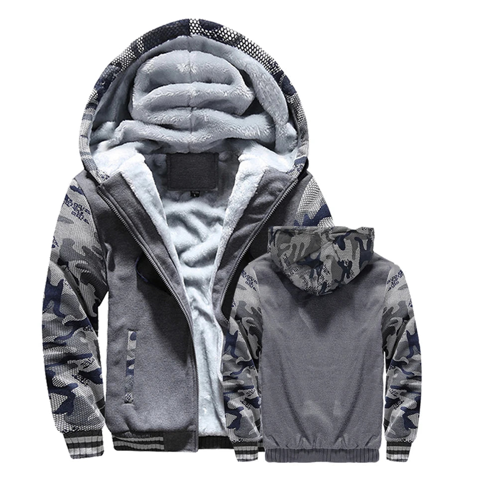 Winter Jacket Men Warm Coat Thick Fleece Male Zipper Hooded Jackets Casual Hooded Sportswear Outerwear Long Sleeves Sports Hoody