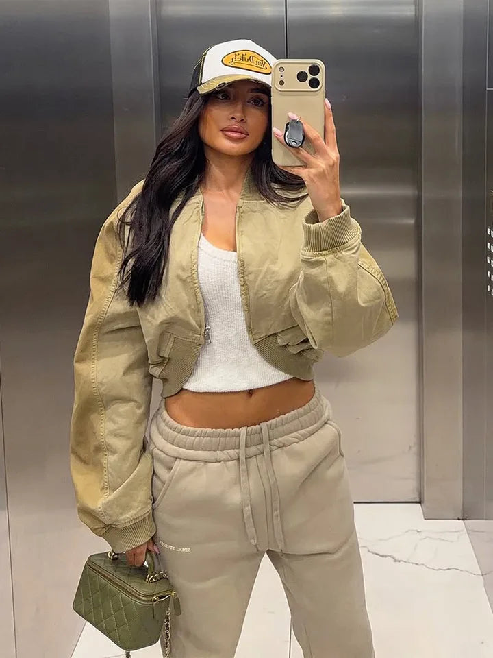 2026 New Autumn Varsity Bomber Jackets Women Zipper Cropped Casual Coats Outerwears Female Long Sleeve Streetwear Short Jackets