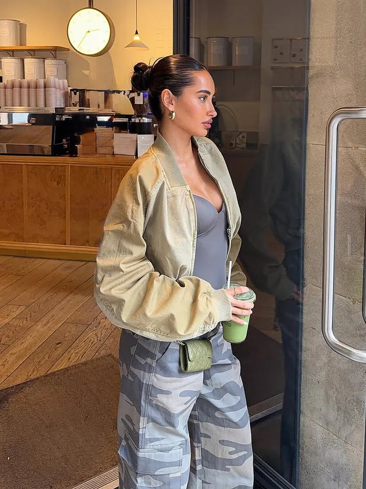 2026 New Autumn Varsity Bomber Jackets Women Zipper Cropped Casual Coats Outerwears Female Long Sleeve Streetwear Short Jackets